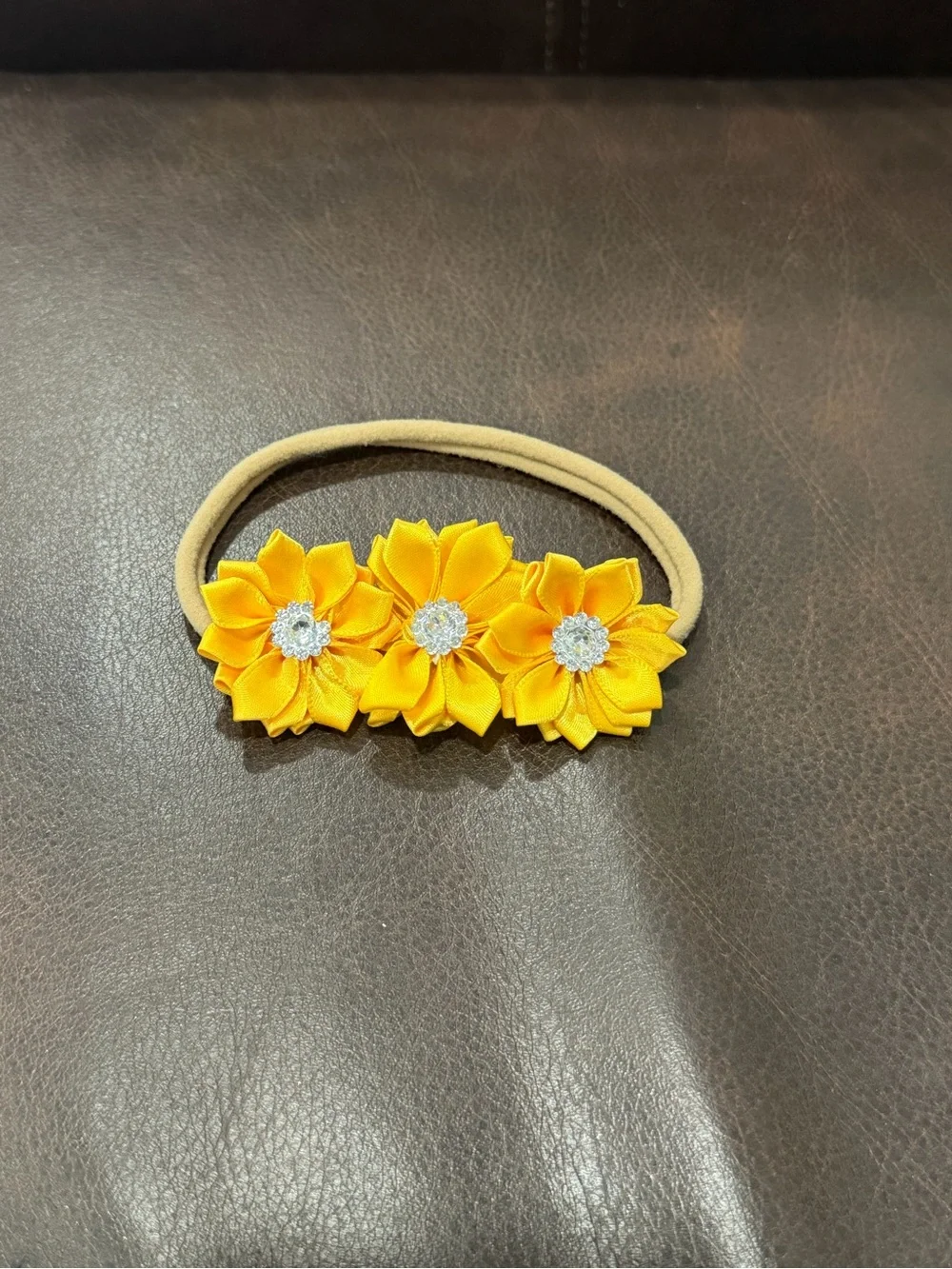 Yellow Flower Stretch Headband with Rhinestone Centers
